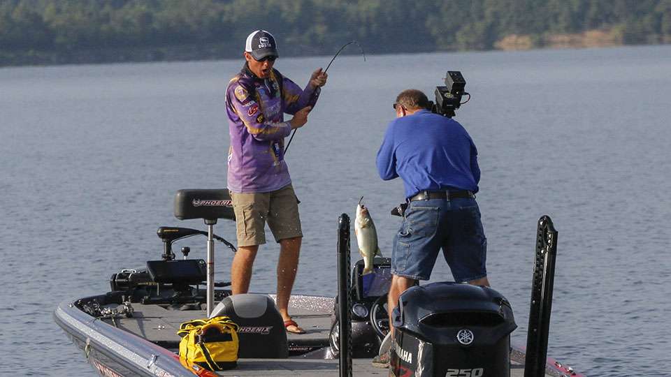 And gets it in the boat. He gets pumped up as it's one of his biggest of the day.