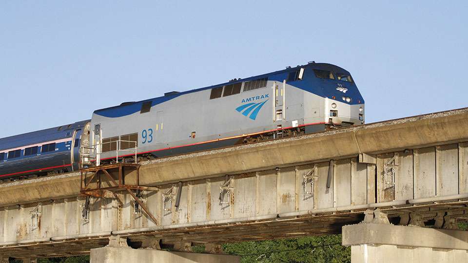 An Amtrak train drives overhead early on Day 2 and honks its horn as it passes.