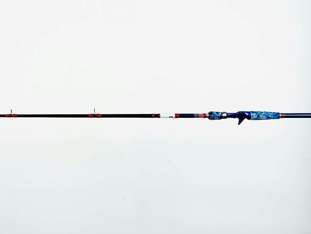 The Defender casting rod comes in three sizes. The 6â 6â model handles 1/4-3/4 ounce lures and line tests from 12-20 pounds. For power fishing choose the 7â model that handles 3/8-1 ounce lures and line tests from 12-20 pounds. The beefy 7â 6â model handles lures up to 1 1/2 ounces and line tests from 14-25 pounds. Tough, sensitive carbon fiber blends the rod into a machined aluminum reel lock. Top it off by displaying your American patriotic pride and you have a line of rods for any fishing situation. The Defender retails for $99.99.