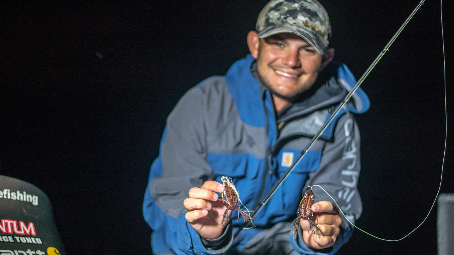 Jordan Lee was tying on a newer Strike King sexy frog after the one in his right hand had caught its share of fish. 