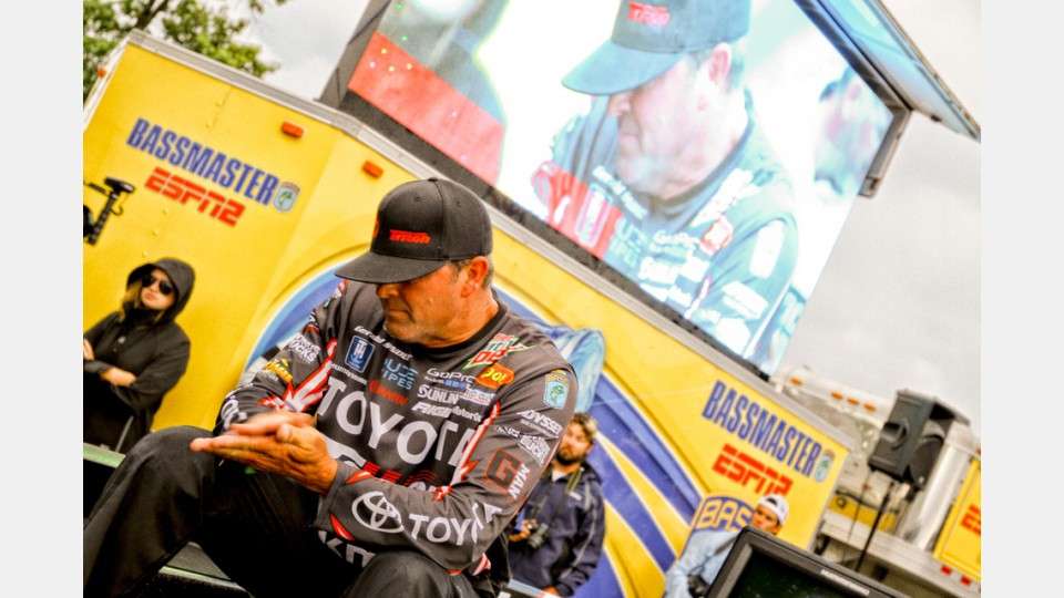 Bassmaster's 47th Angler of the Year waits for his chance to take the weigh-in stage.
