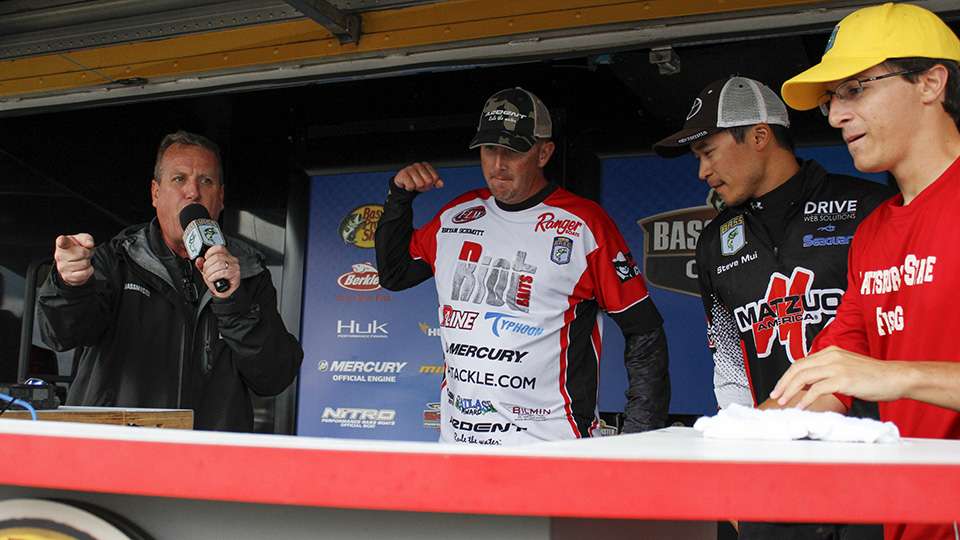 Day 2 leader Bryan Schmitt is the last to weigh and his 18-pound bag was enough to get it done. 