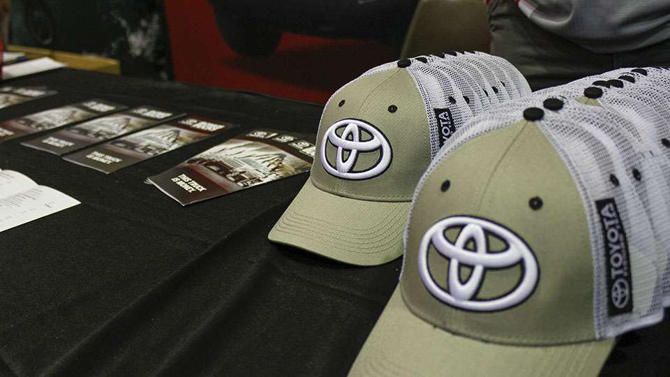 Toyota gave away hats as well as info on the Toyota Bonus Bucks program.