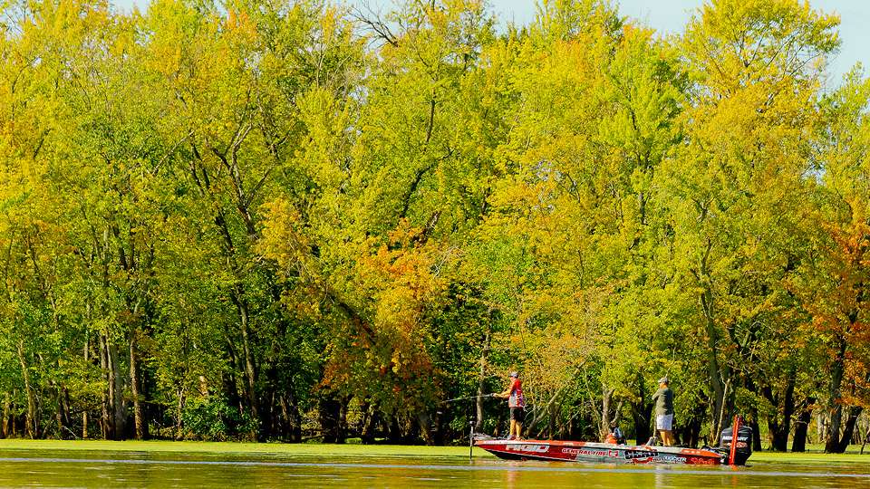 Some early fall colors were already present in the trees Britt Myers fished around. 