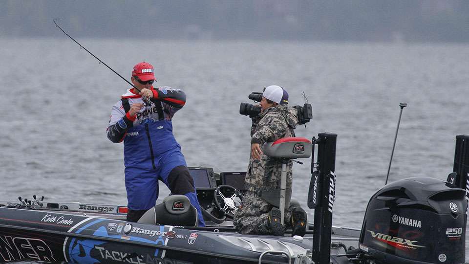 As Combs set the hook the next time he also ran to the boat to get better leverage on the smallmouth.