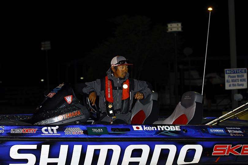 Ken Iyobe skips the coffee and biscuit to get ready for Day 2 of the Bass Pro Shops Bassmaster Central Open. 