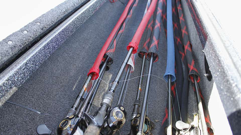 Benton didn't have too many rods in his rod locker so he could maximize his speed. He can fit close to 30 rods in that box, but on certain fisheries he can narrow it down to much less.