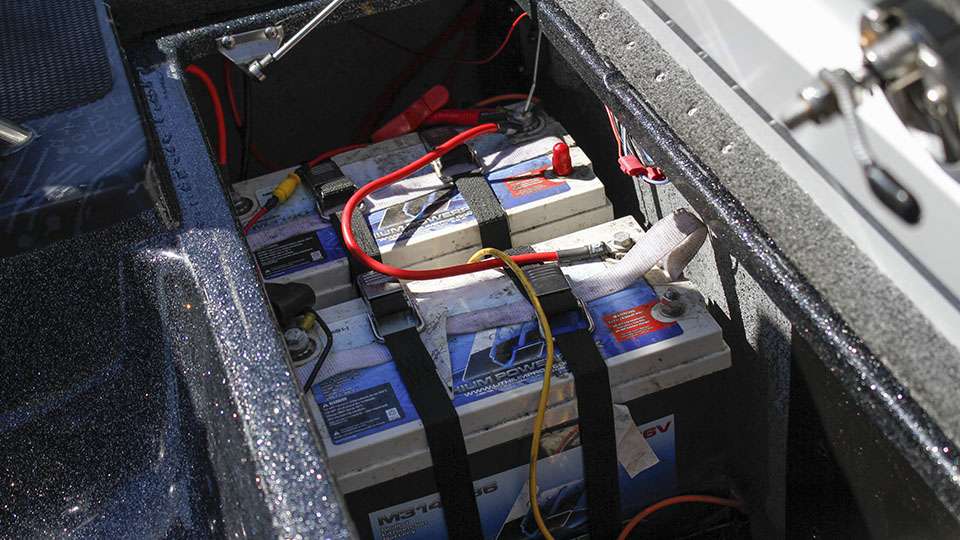 Back in his battery box he has 2 Lithium 36 volt batteries for his trolling motor.