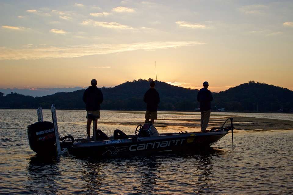 Before the sun crested the mountains surrounding Lake Guntersville the trio arrived to their first grass mat.