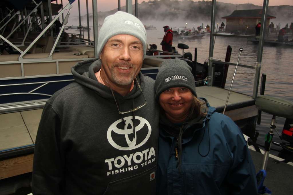 Stoney Hardy and wife Kim made great use of the free knit beanies they got at Saturday eveningâs registration meeting.