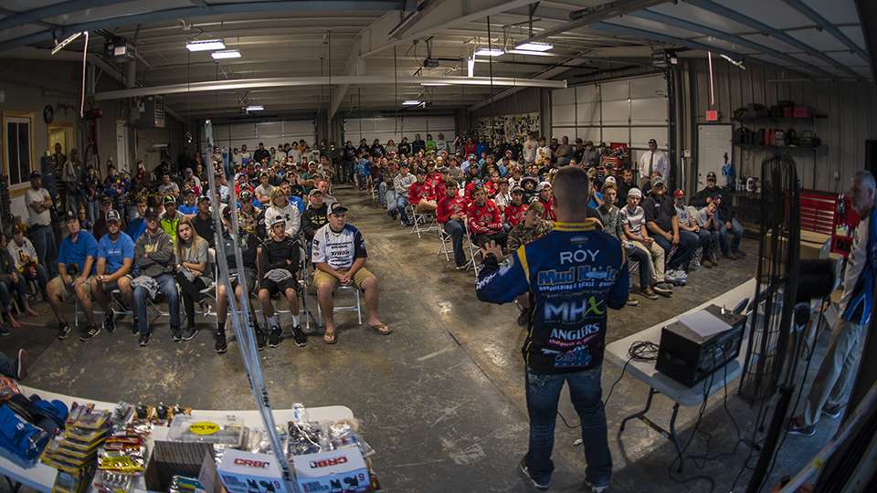 Bradley Roy addressed the group and discussed tournament etiquette and sportsmanship.  The high school students were very excited Roy qualified for his first Bassmaster Classic through the Elite Series in 2016.  He was on the front page of the local paper that week.