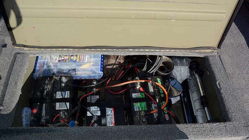 Below the front deck are batteries providing juice to the powerful trolling motor and electronics mounted on the front deck.