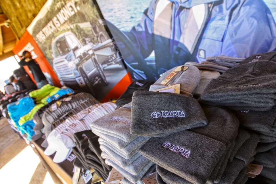 With cool temperatures expected during the morning hours of the tournament, every angler was given a Toyota logo stocking cap...