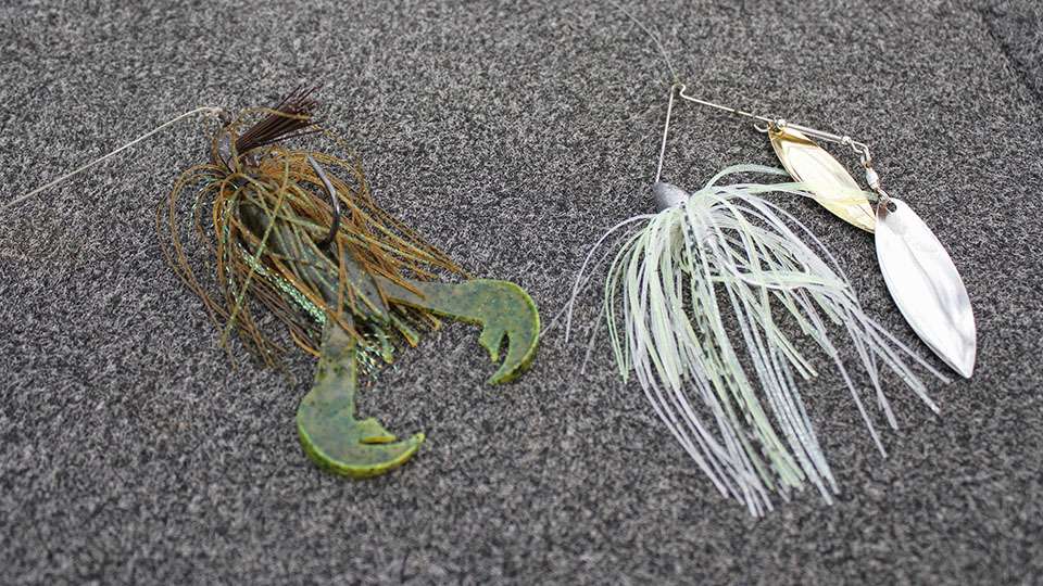 He used a 1/2 ounce handmade jig with a Strike King Rage Craw and the other was a 3/8 ounce War Eagle Spinnerbait.