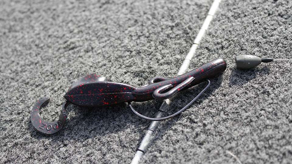 He also flipped a Zoom Baby Brush hog with a 1/4 ounce weight and a Trokar hook.