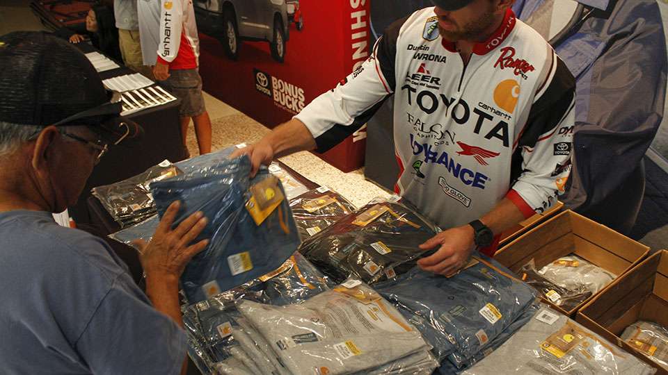 Carhartt had their t-shirts on display and multiple sizes for anglers to choose from.