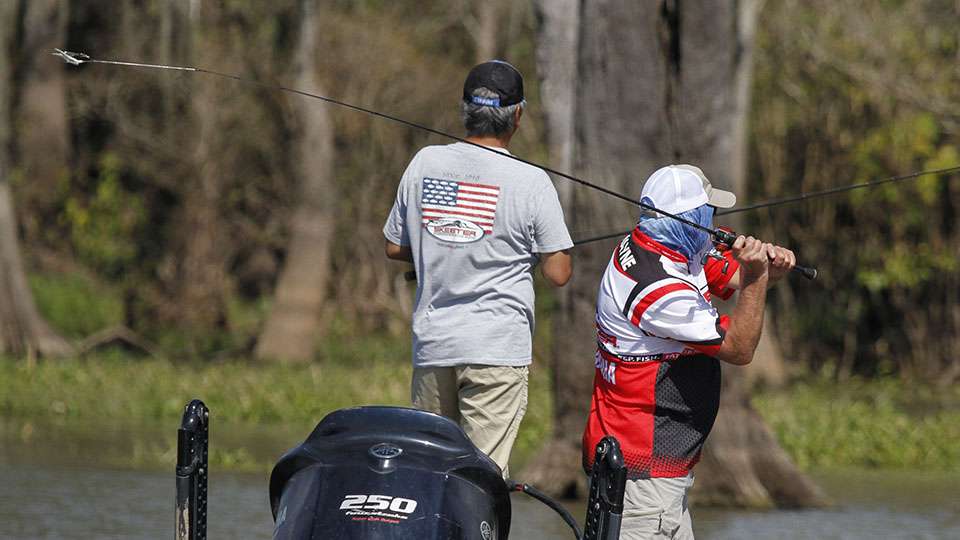 His co-angler Dale Thayne was trying to get bit on a spinnerbait.
