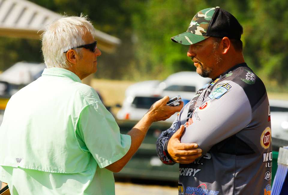 After weighing his fish Roumbanis stopped for a quick interview with Bassmaster writer John Neporadny. 