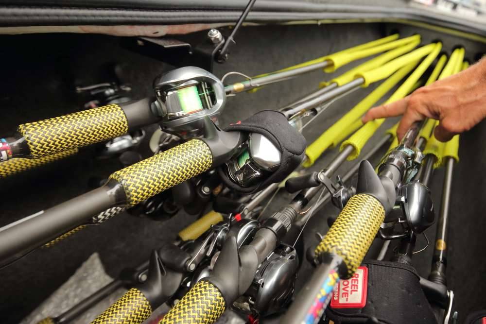 He uses Cashion Fishing Rods and a mixture of reels from Lew's, Shimano and Duckett. 