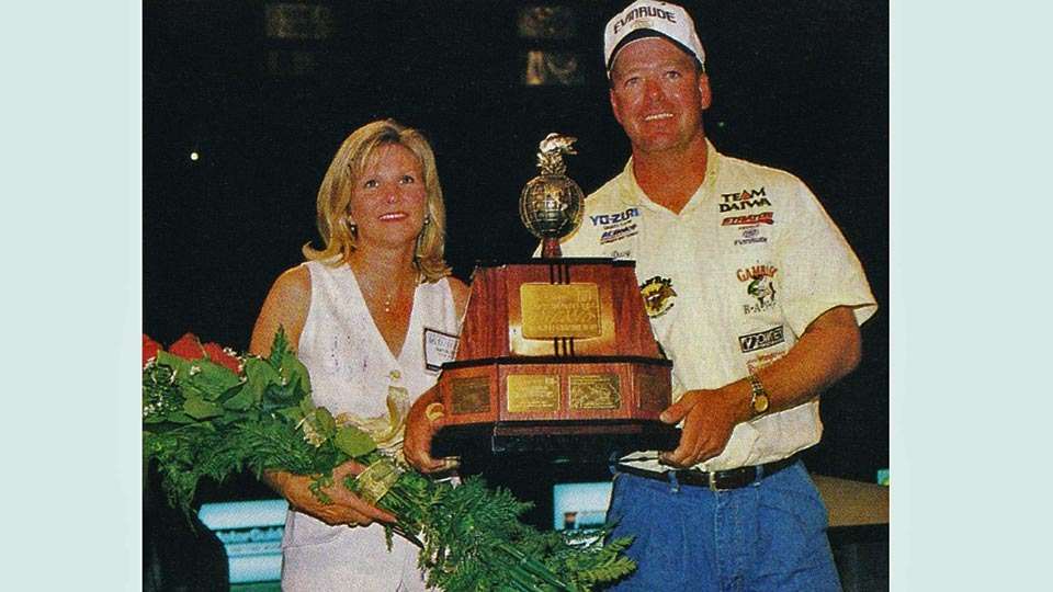 When he won the Bassmaster Classic in 1999, Hite celebrated with his wife while wearing a white Evinrude hat with blue bill and lettering. He said he knows exactly where that hat is today, and wished he had kept others that held significance in his career.