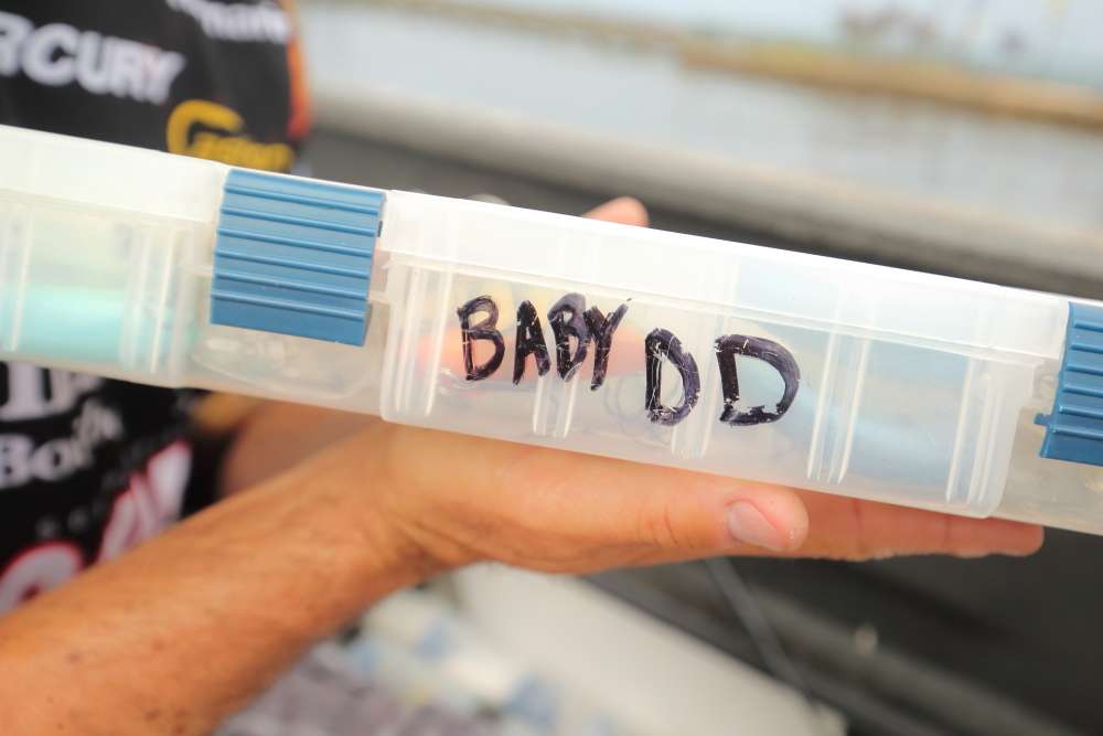 Like many anglers, Crews uses a Sharpie to mark the outside of his tackle storage boxes for quick access.