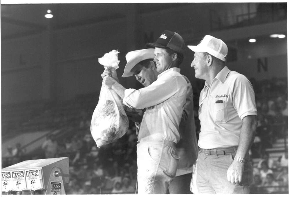   He took a commanding lead of nearly six pounds on Day 1 with a seven-bass limit weighing 24-12. The next day he caught 23-8, expanding his lead to 15 1/2 pounds. He saved the best for last. On the final day of the 1984 Classic his seven-bass limit weighed a tournament best 27-5, giving him 75-9 for the event and a margin of victory of 25 1/2 pounds. All are records. Clunn also became the only angler in Classic history to post the heaviest catches on each day of competition. It's a mark that may never be broken.