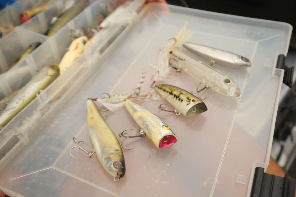 Unlike the antique lures that he keeps on the boat for sentimental reasons, Crews said these aged topwater lures still play a role in his tournament success. 