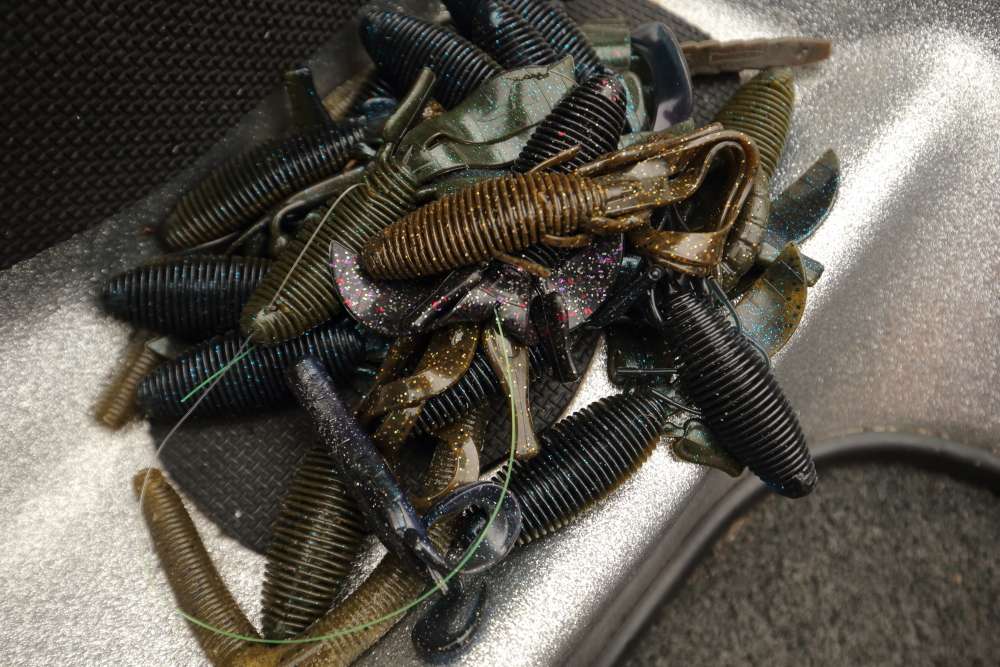 During a tournament, used plastic baits usually wind up in one spot on the floor of the boat.