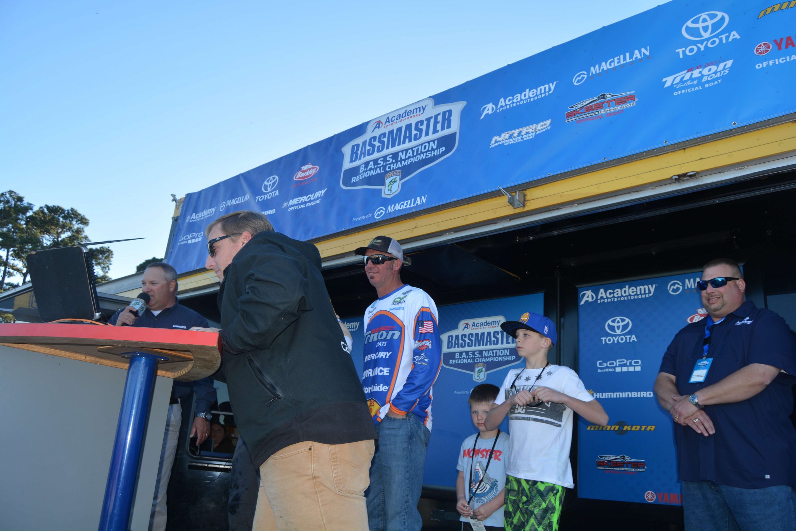 He takes the stage with his closest competitor, Ocamica, and gets his fish weighed.