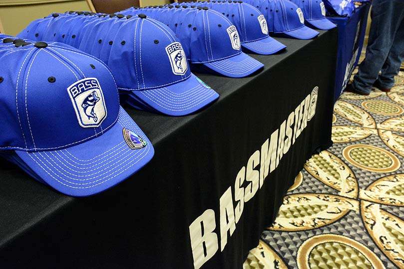 Hats are the first order of business in the room filled with lots of products from the sponsors. Those brands are here for the Academy Sports + Outdoors B.A.S.S. Nation Championship presented by Magellan Outdoors. 
