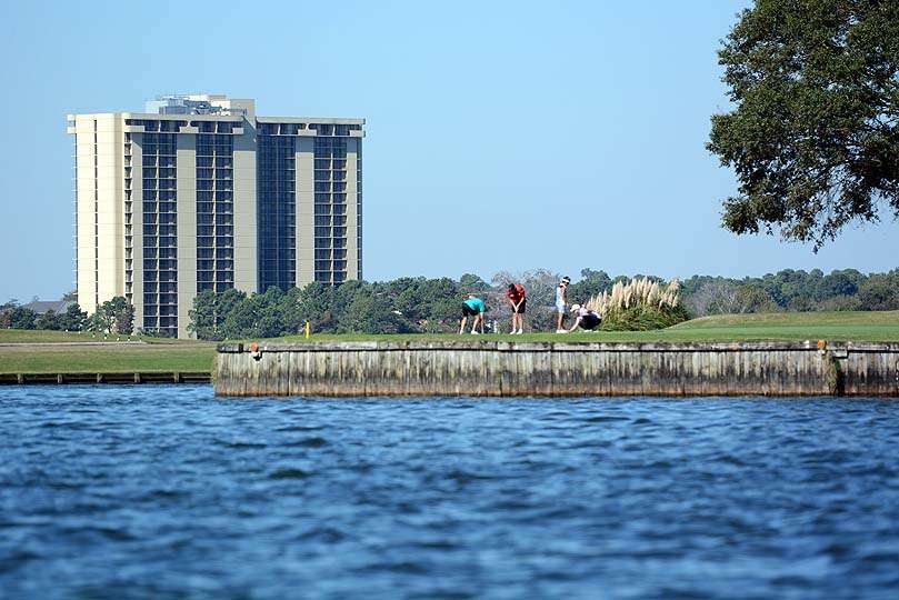 While some go fishing, others play a round of golf. In the background is La Torretta Lake Resort & Spa, the housing headquarters for the tournament. 