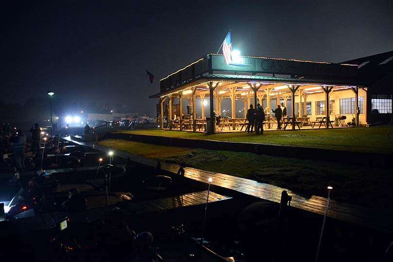 The pavilion at Lakeview Marina comes alive with activity long before sunrise.