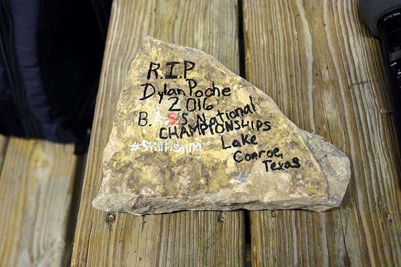 This rock has special meaning to the entire B.A.S.S. Nation. College angler Dylan Poche of Louisiana died tragically earlier this year. This rock will be tossed into the lake in his memory. 