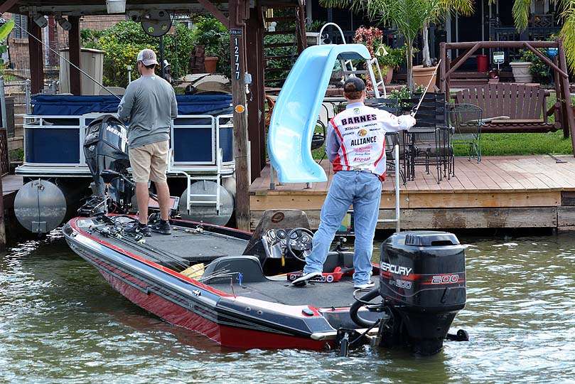 Joe Burchill of Massachusetts and Justin Barnes of Alabama give it a try. Barnes recently fished the Carhartt Bassmaster College Series Championship. 
