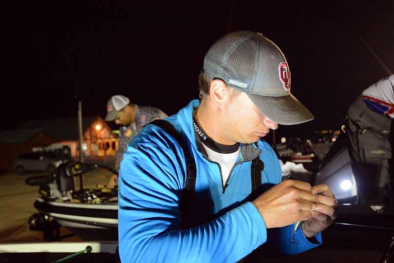 Matt Pangrac, the Oklahoma state boater champion, makes a final adjustment to his tackle. 
