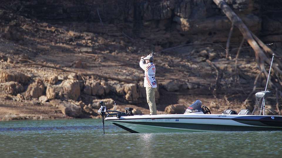Tennessee angler Caleb Coffey fished solo on Norris. He already had a keeper in the boat on a stingy Norris Lake.