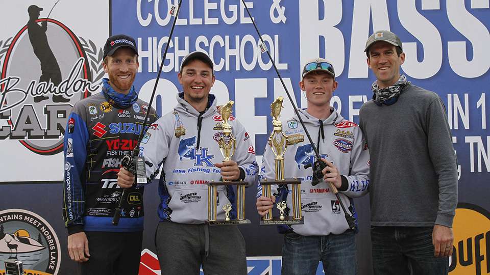 Day and Fulcher receive the first place grand prize for the college division. They also won trophies and Abu Garcia Fantasista combos to pair with their $2,500 money prize.