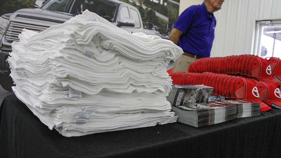 There was a stack of towels for the 380+ anglers fishing this week.