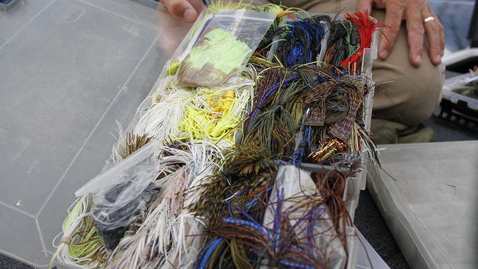 He has enough skirt material and colors for any spinnerbait, jig, chatterbait or buzz bait he wanted to make.