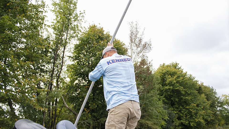 Steve Kennedy's push-pole is also used as a shallow water anchor at the rear of his boat.