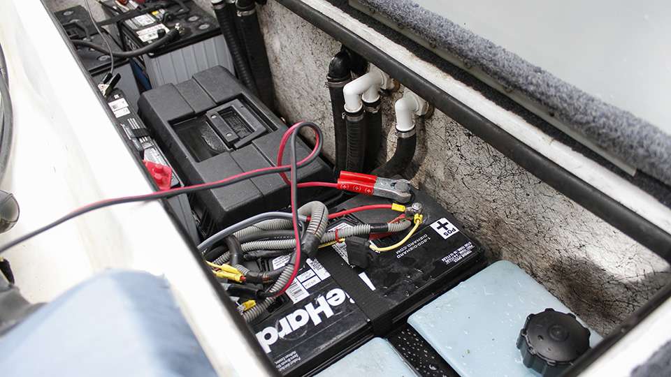 At the rear of his boat he has 4 AGM batteries to give him enough power for his time on the water.