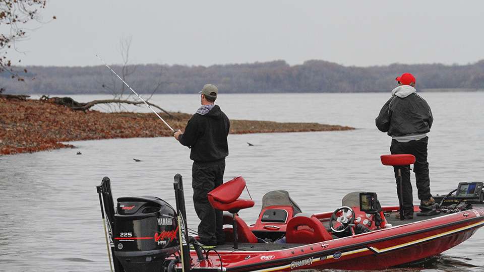 Terry Reich and Dustin Hill of Texas had a hopeful start to their day as they caught a couple active fish early and they already had four in the boat.