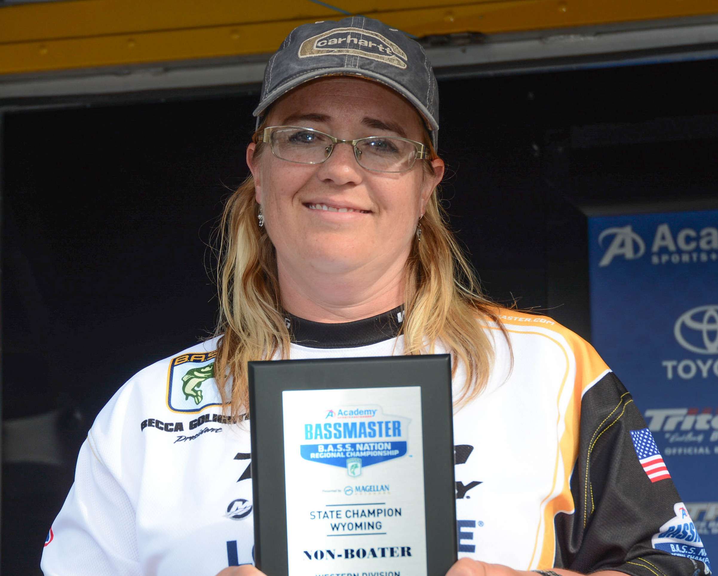 Becca Golightly <br>
Wyoming Nonboater <br>
Becca Golightly differs from everyone else in the field because â sheâs female! Sheâll definitely be easy to pick out of the crowd. The lone woman is a member of the Cache Valley Bassmasters, and sheâs the president of the Wyoming B.A.S.S. Nation. She works as an insurance agent, and she loves hunting, camping and being outdoors. Golightlyâs sponsors are the Wyoming B.A.S.S. Nation and Livingston Lures. Bill and Jaxon Golightly, her husband and son, are also her sponsors. And if you see Jaxon in person (he usually goes across the Bassmaster stage with either of his parents), youâll never forget his sweet face. 