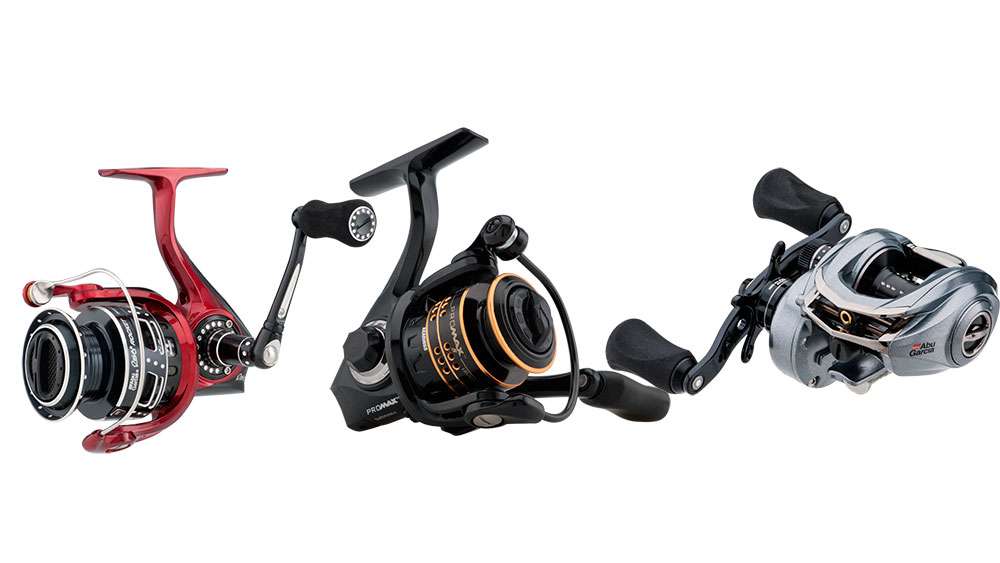 (Right) The Abu Garcia Revo ALX low profile reel is engineered to give anglers the compact performance of the MGX along with the versatility of a heavy-duty fishing reel. $249.95
<br><br>
(Center) The Abu Garcia Pro Max Spinning reel boasts the same exceptionally smooth package as its low profile counterpart with a lightweight graphite frame and seven bearing system. $49.99
<br><br>
(Left) The Abu Garcia Revo Rocket Spinning reel is designed to offer blazing fast retrieves allowing anglers to pick-up large amounts of line very quickly. Perfect for fishing techniques where anglers need to present baits fast, or pick up large amounts of slack line. $199.95
<br><br>
Learn more at <a href=