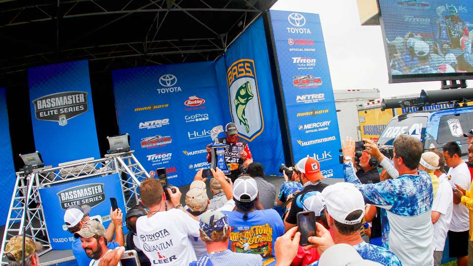 After being awarded the champion's trophy, VanDam was swarmed by the media and spectators. 
