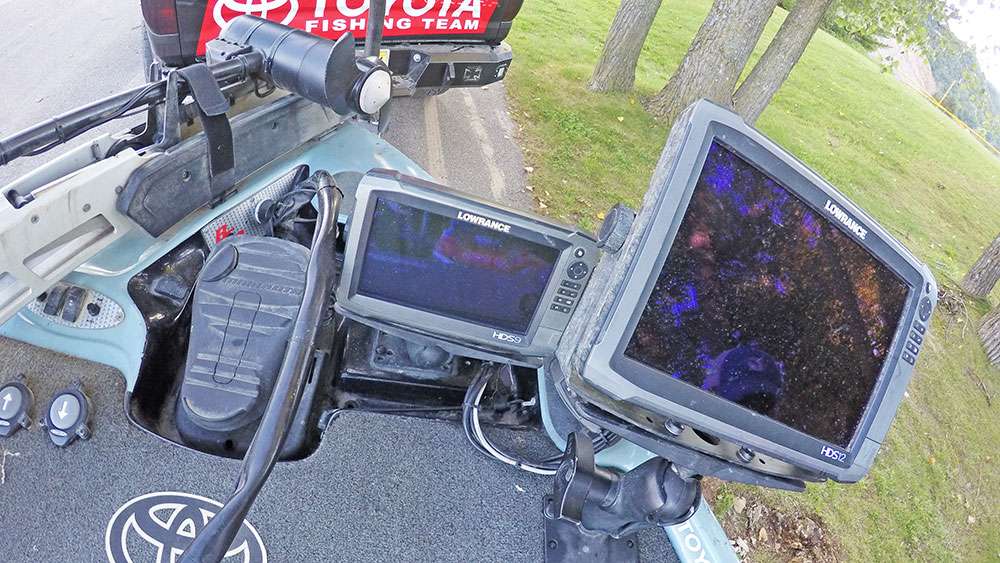 He gathers his information from a pair of Lowrance HDS units. One he typically keeps on mapping while the other provides sonar and Side- and Downscan. Having top-of-the-line technology is essential to locating the fish before he ever wets a line. 