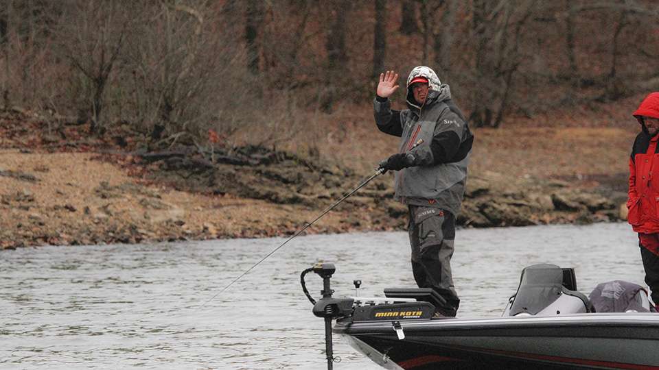 He waves goodbye as I head to the ramp. He would later catch his 5th fish as the weigh-in approached.