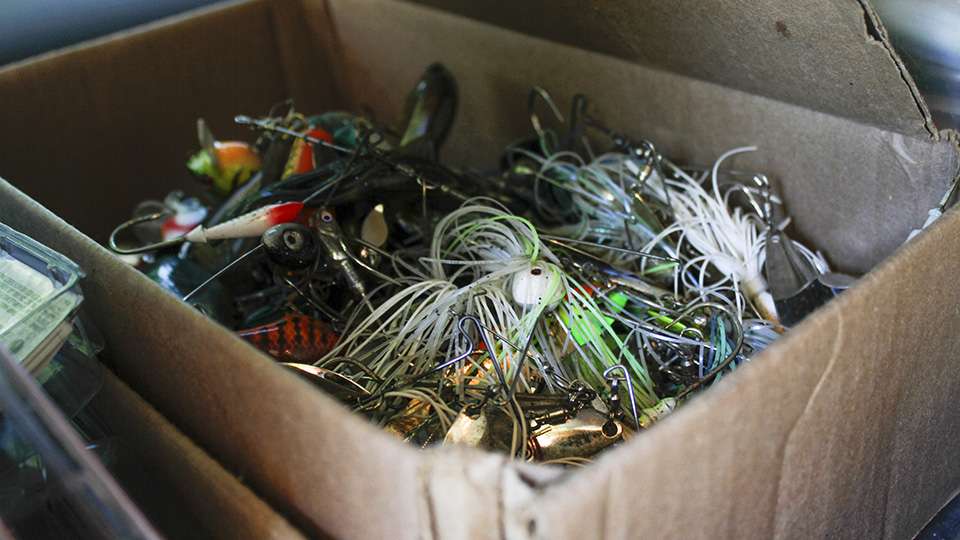 He also fit multiple boxes between the storage systems and his back seat. One of those boxes had various spinnerbaits and buzz baits.