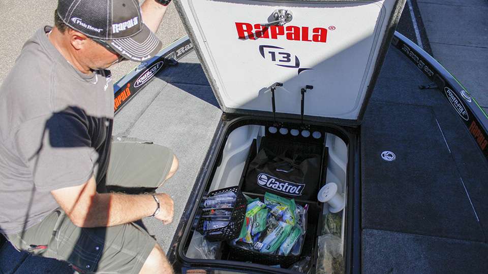 The middle box on his Ranger is where he keeps a good number of his soft plastics.