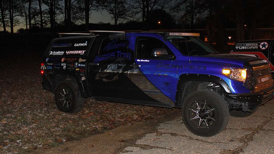 The Alabama Bass Trail Tundra arrives at the launch site as Tournament Director Kay Donaldson is here to support the teams that qualified from her trail.